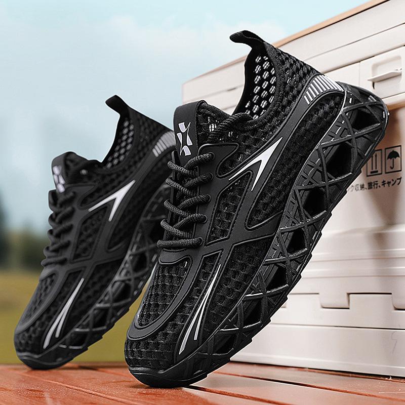 Men's Sports Shoes Fashion Casual Versatile Comfortable Breathable Lace-up Thick Sole Four Seasons Trend Mesh Shoes