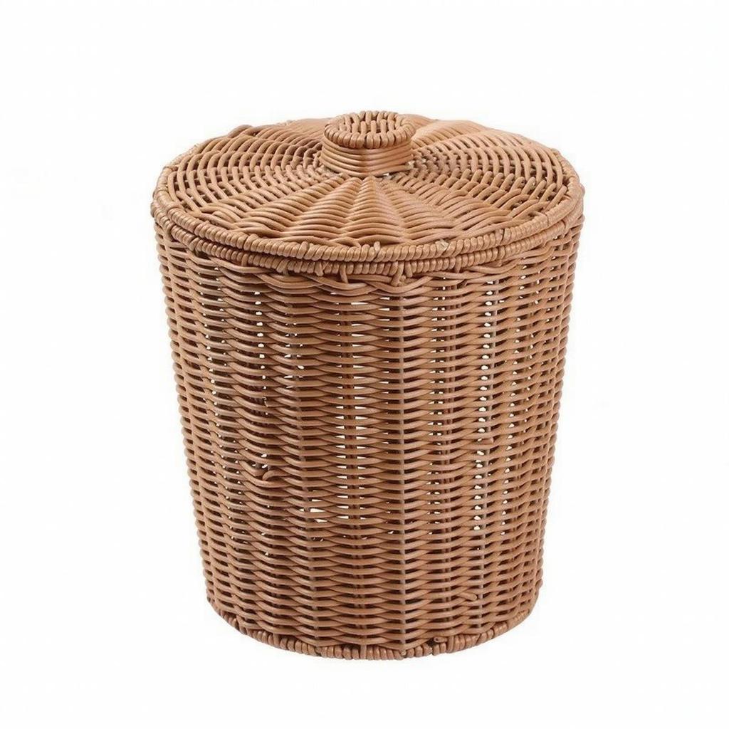 Cylindrical Plastic Storage Basket with Woven Lid Multipurpose for Dressing Area