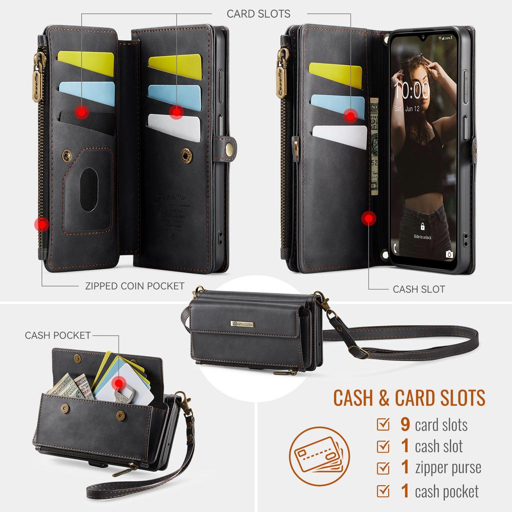 For Samsung Galaxy A13 5G/Galaxy A13 4G Case CASEME C39 RFID Blocking Zipper Wallet Stand Leather Cover with Strap