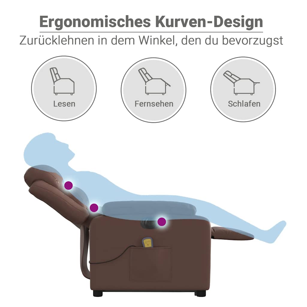 Recliner Chair with Lift Function Electric Brown Faux Leather