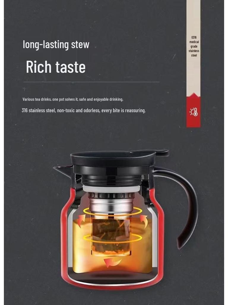 316 Stainless Steel Insulated Kettle with Tea Infuser and Portable Handle, Large Capacity Coffee Pot