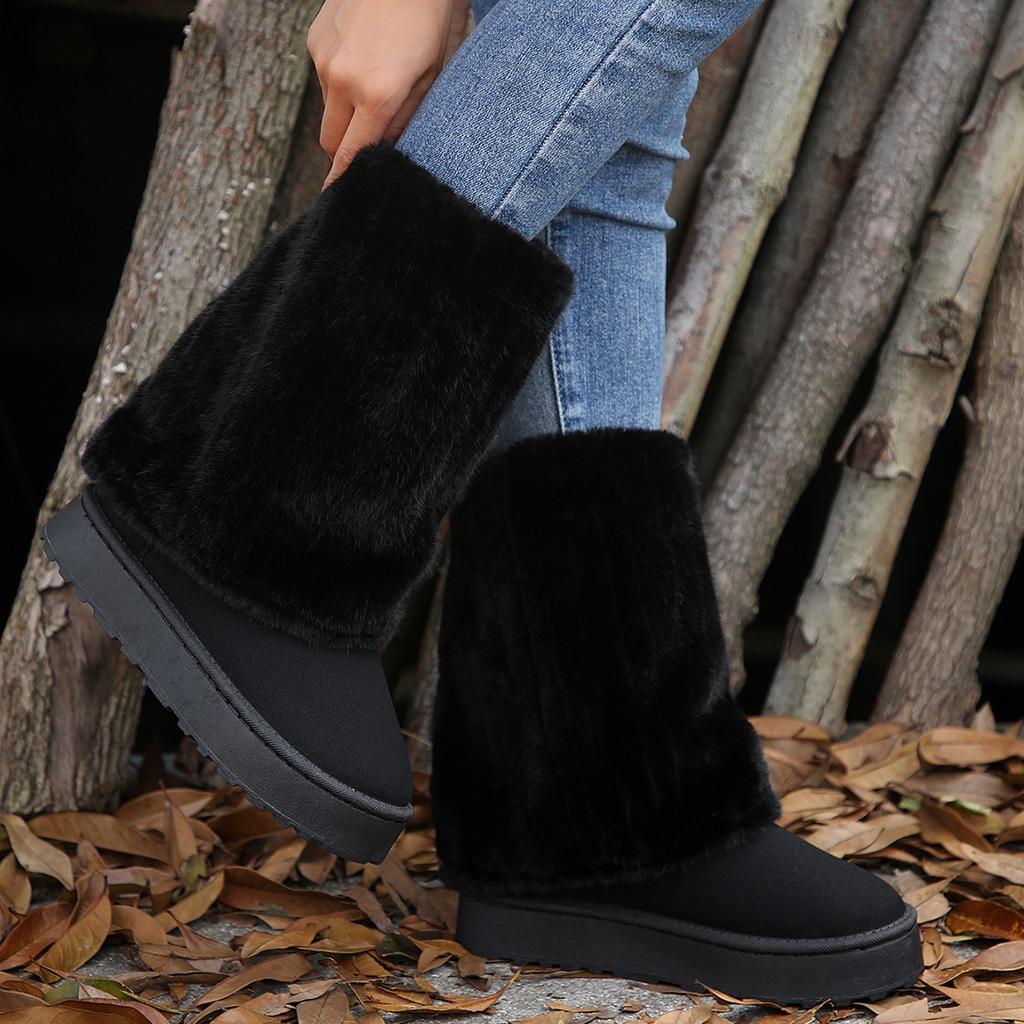 Fashion Winter Women Snow Boots 2025 Plush Warm Anti Slip Comfortable Ankle Boots Fluffy Round Toe Platform Windproof Cotton Boots