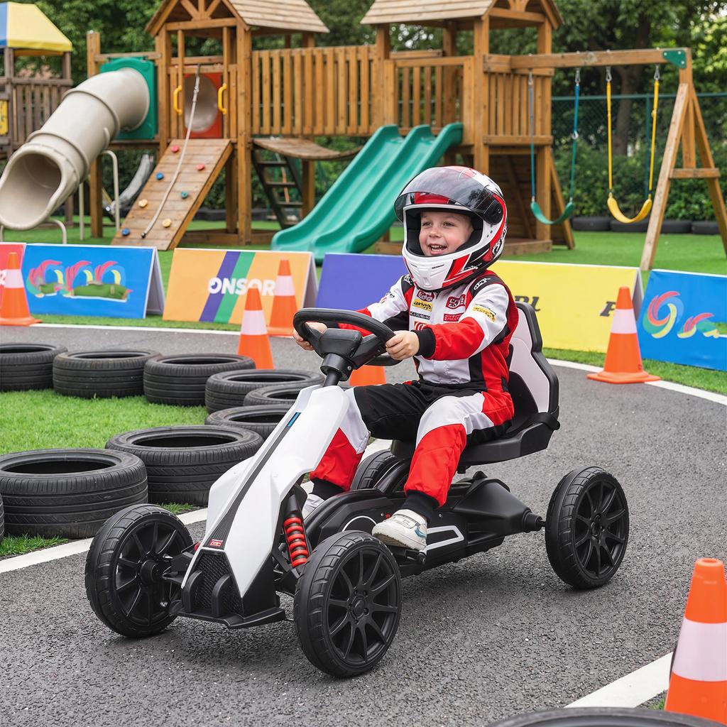 Go-Kart for Children, Electric Kart, Up To 5 Km/h, Seat Belt, Seat with Backrest, Plastic, Metal, White