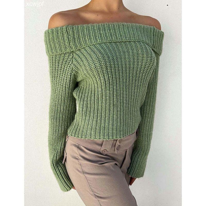 Elegant European and American Women's Clothing Beautiful Stylish Fall and Winter New Arrival off-Shoulder Long Sleeves Tops Sexy Knitting Sweater