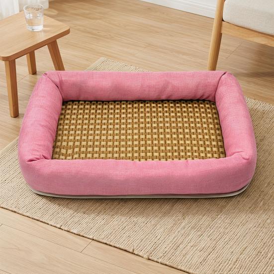 Summer Pet Cooling Bed Woven Cooling Mat Cat Bed Breathable Cooling Dog Bed with Raised Edges Anti-Slip Bottom for Small Dogs Cats