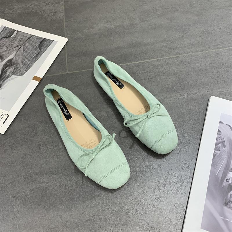 Pantofi Doudou de primăvară cu talpă plată, pantofi de damă 2025, nou primăvară, cu vârf pătrat, fundă, balerini de primăvară și toamnă, versatili, pantofi unici