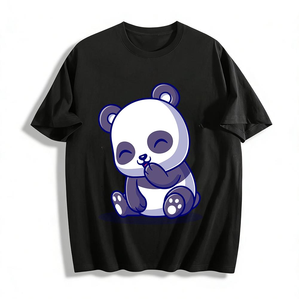 Cute Snickering Panda Print Casual Loose Fit Unisex T-Shirt Pure cotton T-shirt XXS