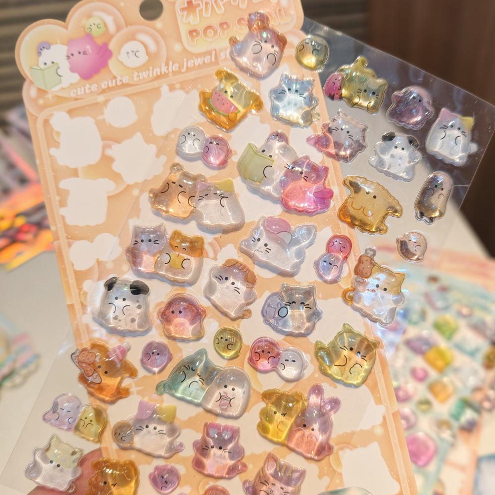 Cute Animals Ghost Drop 3d Relief Sticker Scrapbooking Diy Diary Decor Stationery Sticker Aesthetic Stickers Anime Peripheral