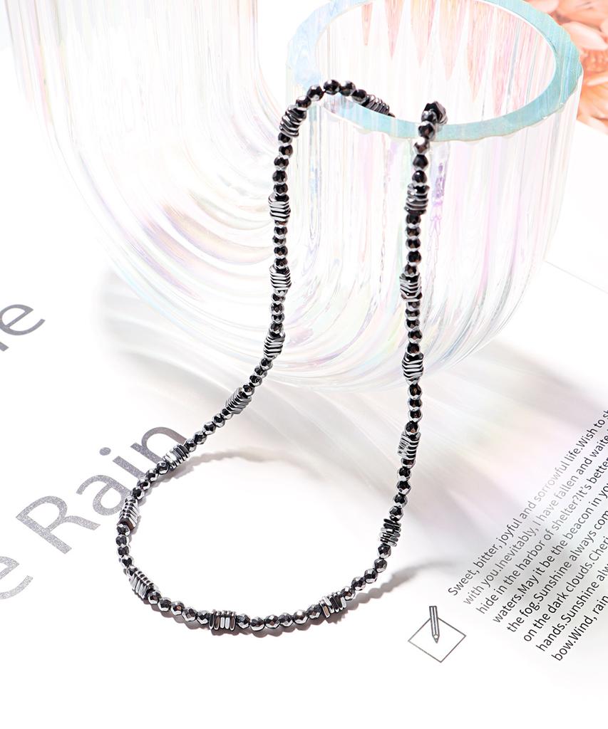 Polalita Black Gray Cut Hema Necklace (Plt-Nl-065_Sv)
