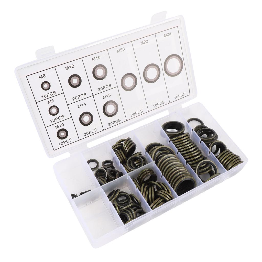 150PCS Seal Oil Washers Assortment Kit M6 M8 M10 M12 M14 M16 M18 M20 M22 M24 Sealing Metal Gasket for Plumbing