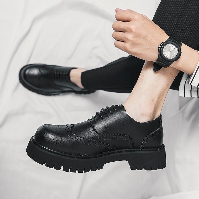 Leather Shoes Patent Leather Shoes Thick Soles Waterproof Oxford Shoes Business Fashion Lace Up Shoes Homme Zapatos De Hombre