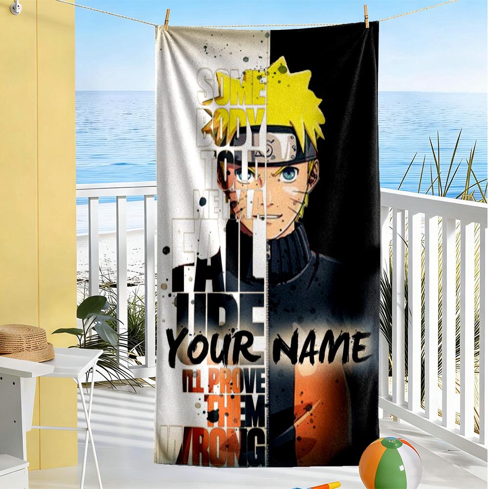 Naruto Character Customize Text Beach Towel High Absorbency & Quick-Dry Perfect for Traveling Yoga Camping and Swimming