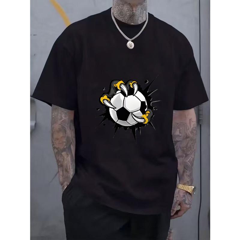 Men'S Summer Fashion Casual Round-neck Short-sleeved T-shirt  with Football Print, Essential for Outdoor Wear