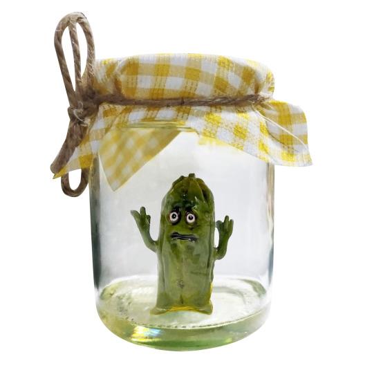 Grumpy Pickle Sculpture In Clear Jar Sad Anxious Pickled Cucumber Figurine Statue Home Office Desktop Decoration Ornament Christmas Gift