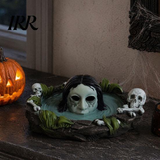 Durable Resin Ashtray Halloween Scary Ghost Ashtray, Spooky Water Skull Haunted House Decor Ash Tray for Living Room, Home Office Desk