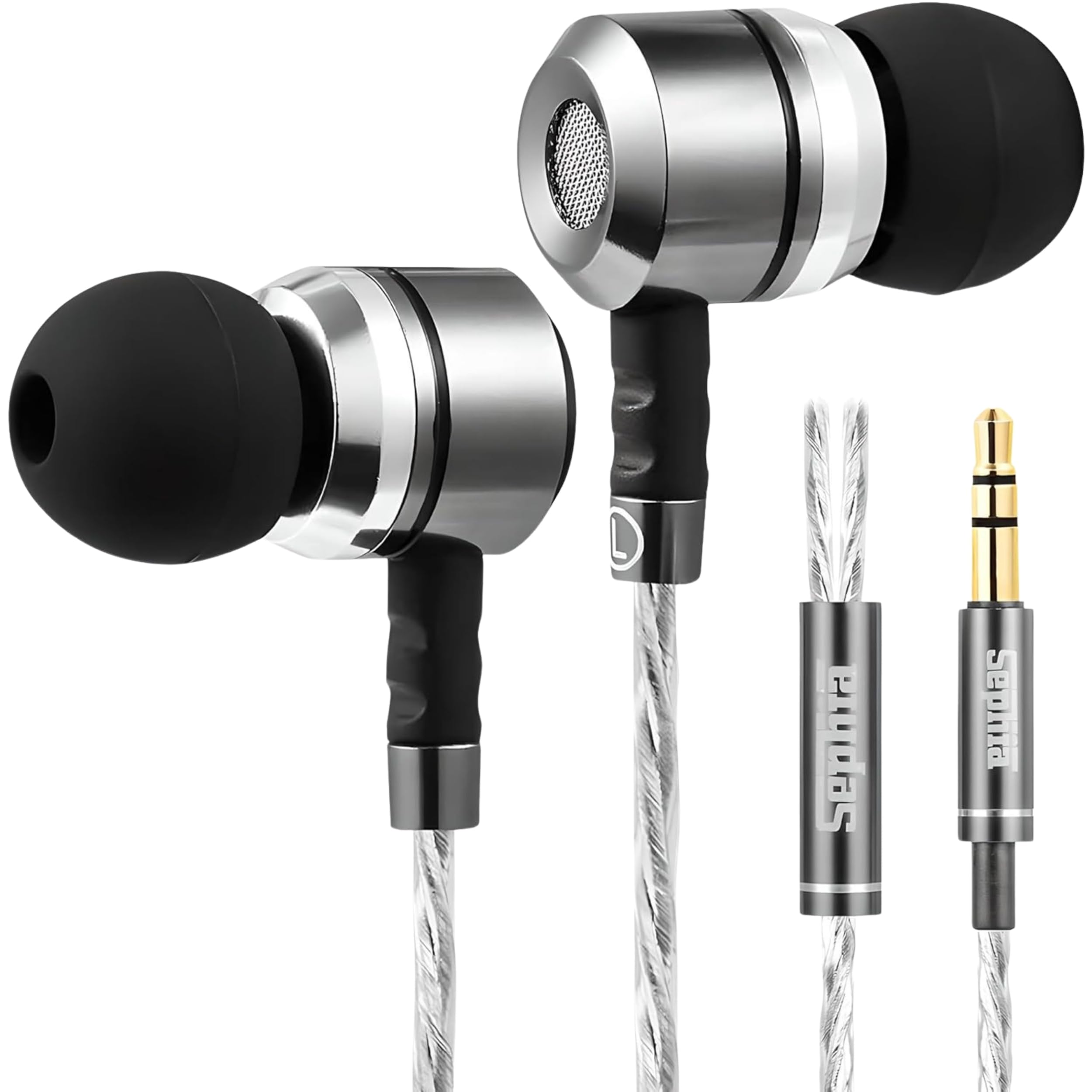 

Sephia SP3060 Metal Headphones with Earbud Compatible with and More Tangle-Free In-Ear Bass-Driven Sound, 3.5mm Jack, S/M/L Tips, Samsung, Android, чёрный