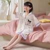 Girls Ice Silk Pajama Set Short Sleeve Cartoon Print Sleepwear 8-14 Years Old Kids