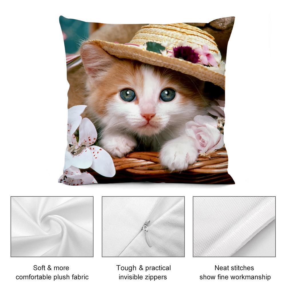 Adorable Cat Cute Pillow Case Short Plush Pillow Covers Sofa Decorative Gift Home Double-Sided Printing Cushion Cover