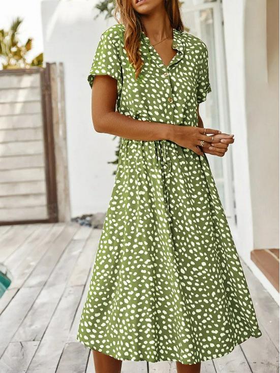 Polka Dot Floral Lace-Up Casual Beach Dress - Women's Long Vacation Style