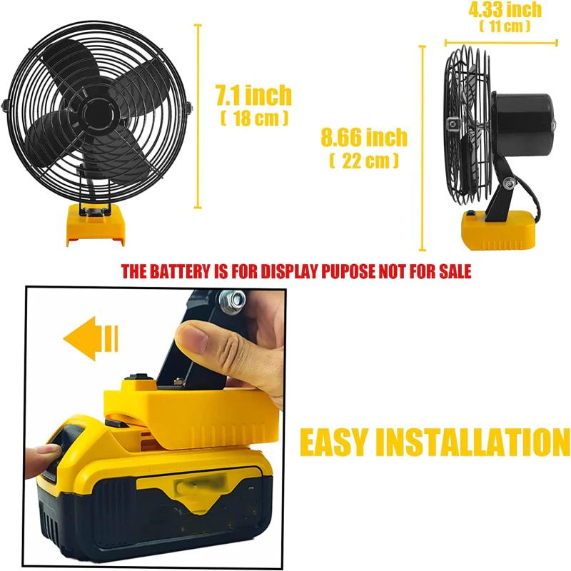 Cordless Camping Fan Jobsite Fan for Dewalt 18V 20V Li-ion Battery Portable 2-Speed Fan Power Tool DCB200 DCB201 DCB203