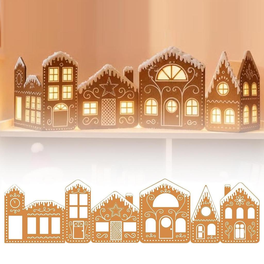 Christmas Village Gingerbread House Decor with String Lights Foldable Village Set Holiday Home Farmhouse Christmas Decorations