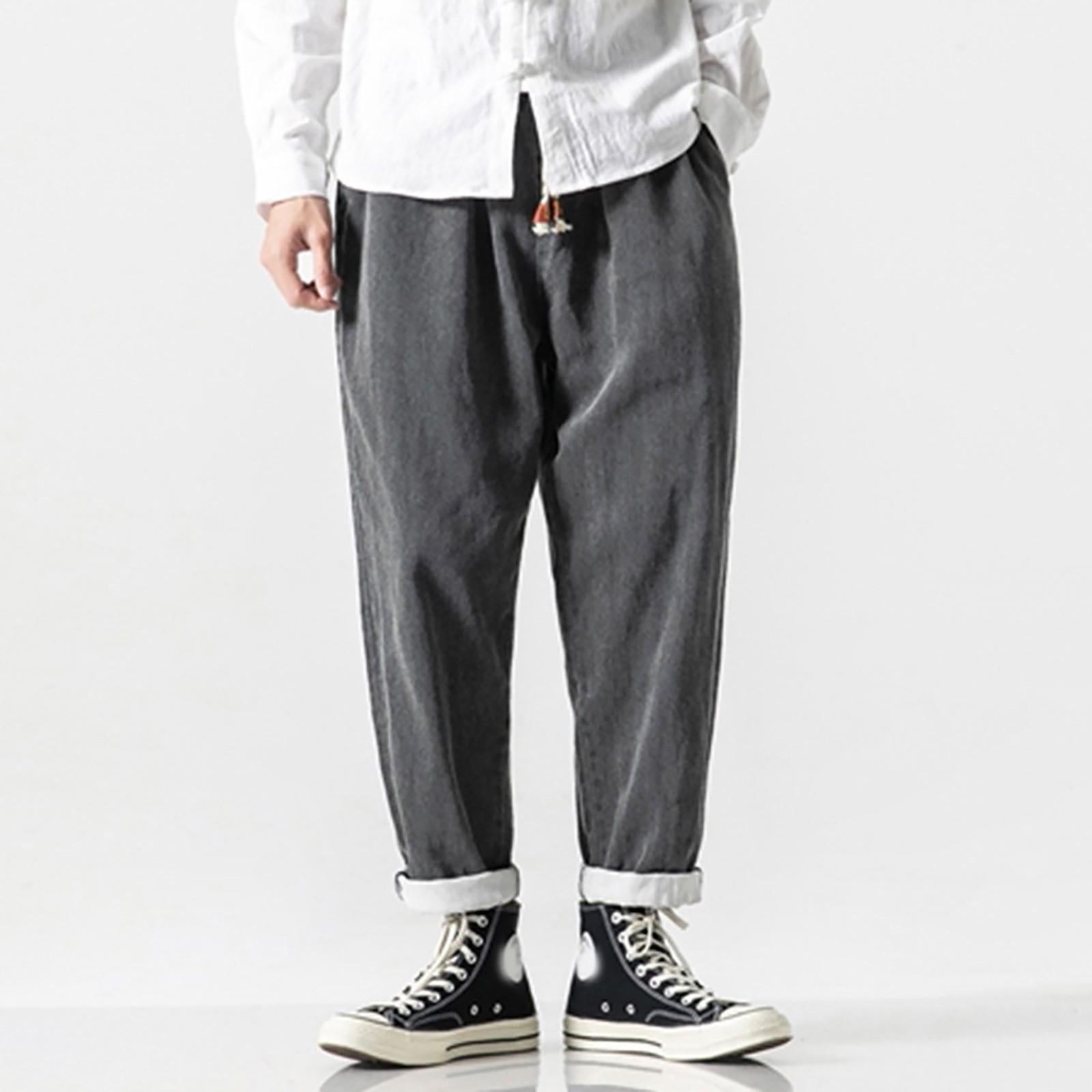 

Men s Casual Plain Jeans Fashion Retro-Sized Trousers Pant M чёрный
