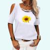 Women Fashion Off Shoulder Top Summer&fall Round Neck Short Sleeve Tee Shirt Ladies Casual Floral Print T-shirt