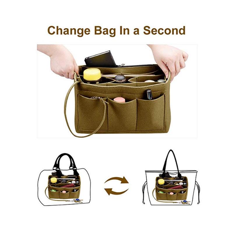 Large Capacity Felt Liner Makeup Bag with Detachable Medium Bag Organizer