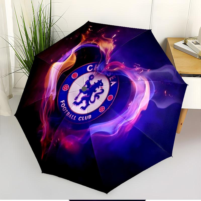 Parasol z nadrukiem Chelsea F.C. Automatyczne otwieranie i zamykanie, Przenośny składany parasol, na zewnątrz, do dojazdów, na wycieczkę kempingową, Idealny prezent urodzinowy