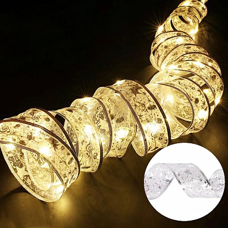 

1/5M Рождественская лента, гирлянда, гирлянда для рождественской елки, украшения для ламп, гирлянда, кружевной бант, новогодний декор warm light-5m серебряный