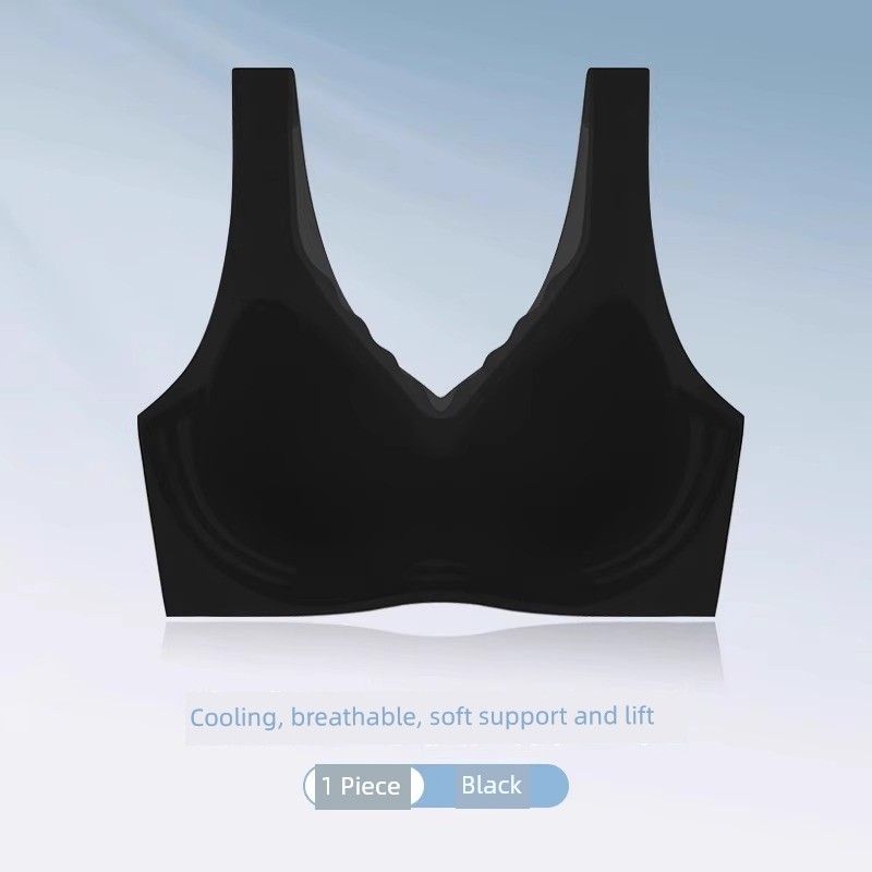 Summer Ultra-Thin Ice Silk Cool Quick-Dry Underwear for Women, Small Chest Gathering Sports Seamless Vest-Style Bra, One-Piece Design