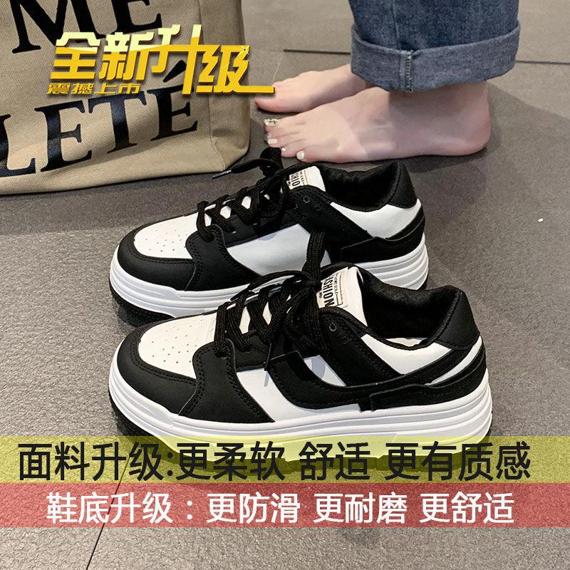 

Thick baseplate shoes women s shoes 2025 spring and autumn new versatile black and white panda shoes student casual sports shoes 35