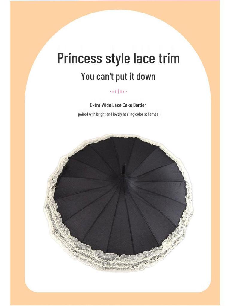 Baota 16-Rib Sun & Rain Bridal Photography Umbrella with Lace Trim and Curved Handle