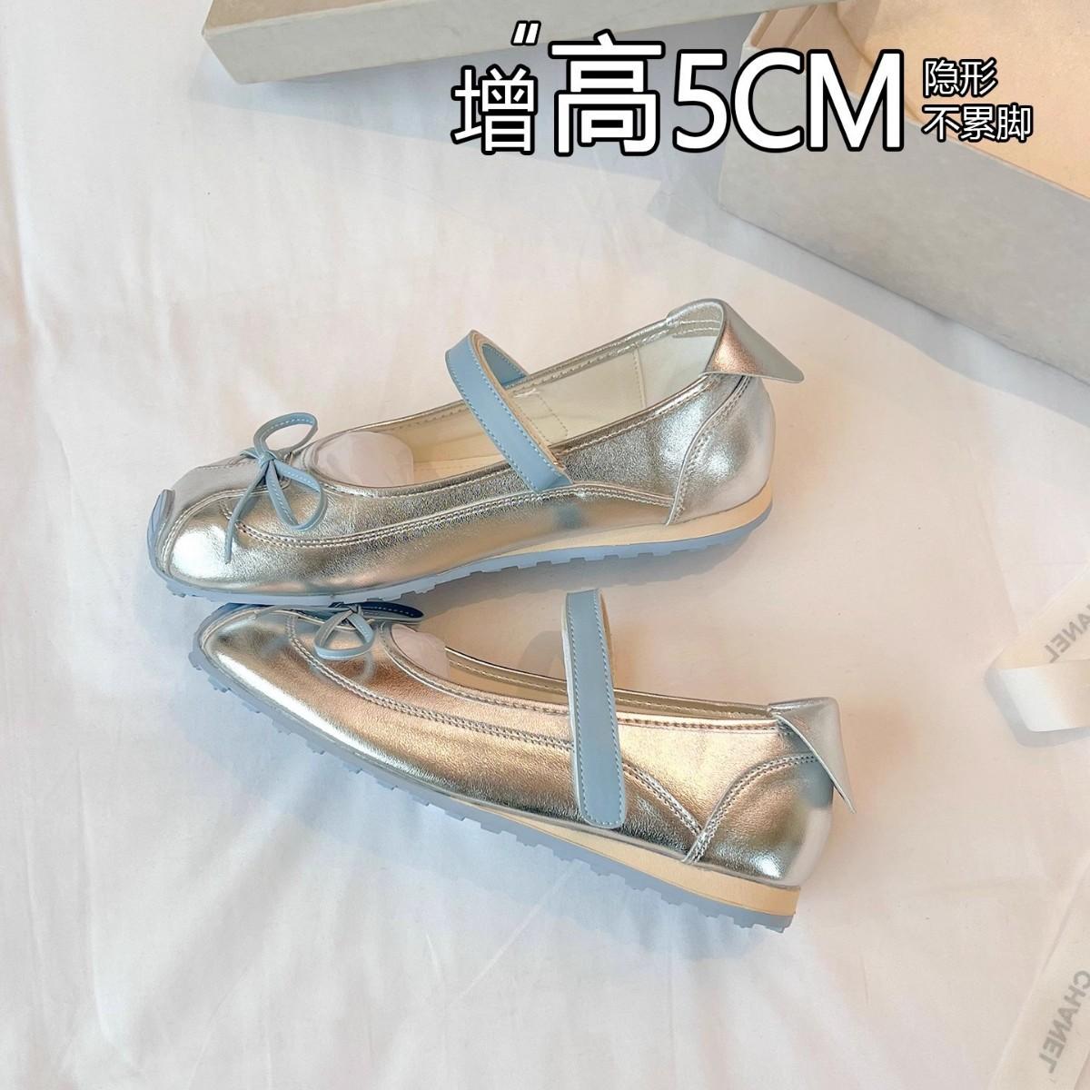 

Leather bow inner height increase single shoes outer wear one-word belt women s shoes 2025 popular niche color matching Mary Jane shoes women 35