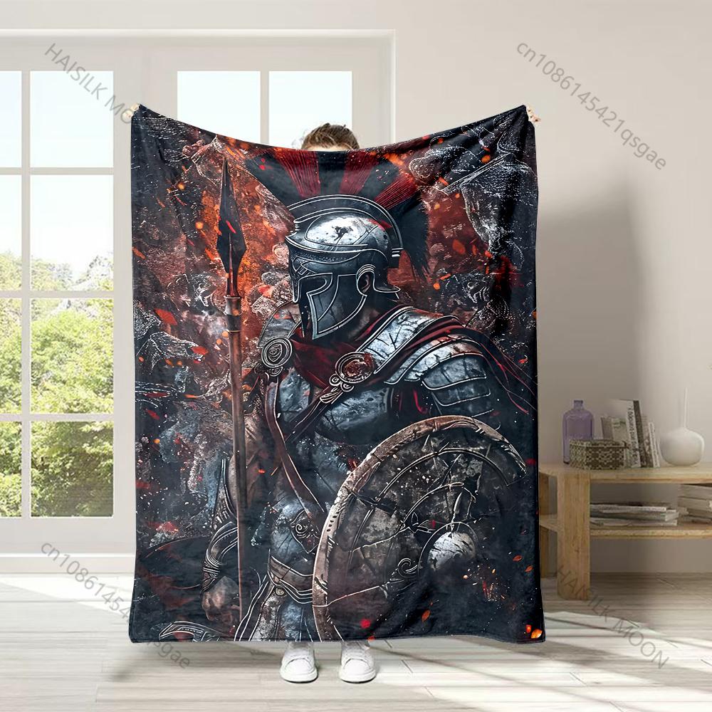 1PC Warrior, Helmet, Spear Print Adult Children Warm Blankets Home Travel Car Soft Comfortable Suitable for All Seasons