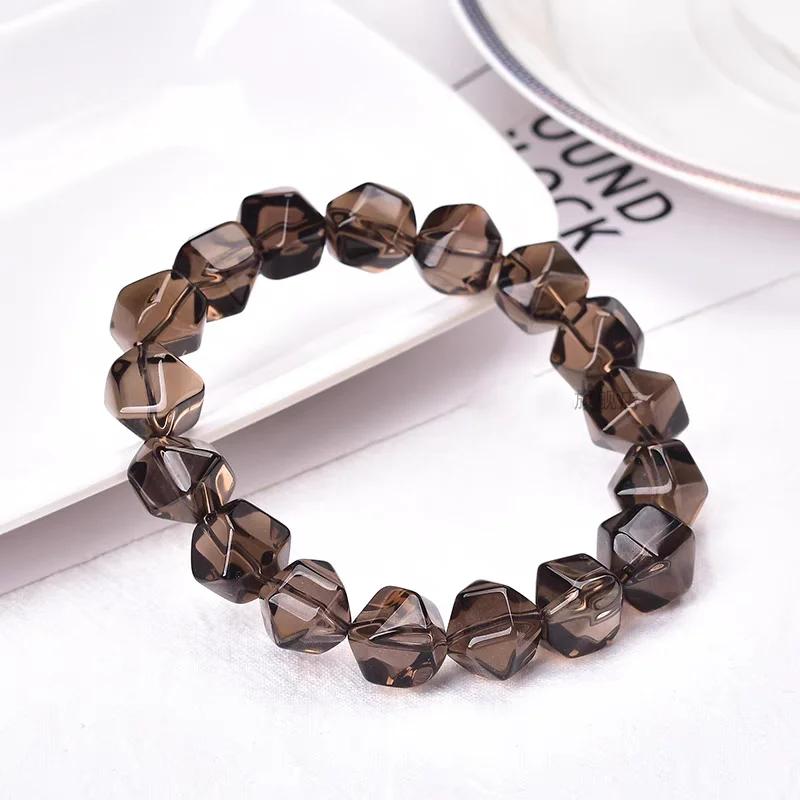 Natural Brown Smoky Quartz Crystal Stretch Bracelet Faceted Oval Beads Women Men Big Size 12x10mm Smoky Quartz Rare
