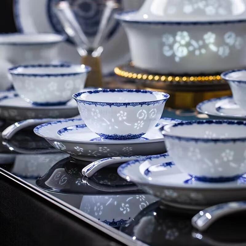 Xiyao Blue and White Linglong Ceramic Dinnerware Set