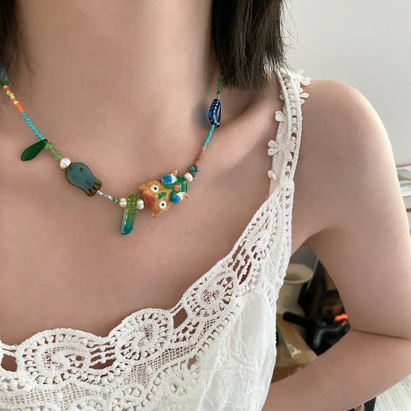 Owl Necklace Cartoon Animal Water Drop Dopamine Collarbone Chain Accessories Simple High Sense New Chinese Neck Chain Women
