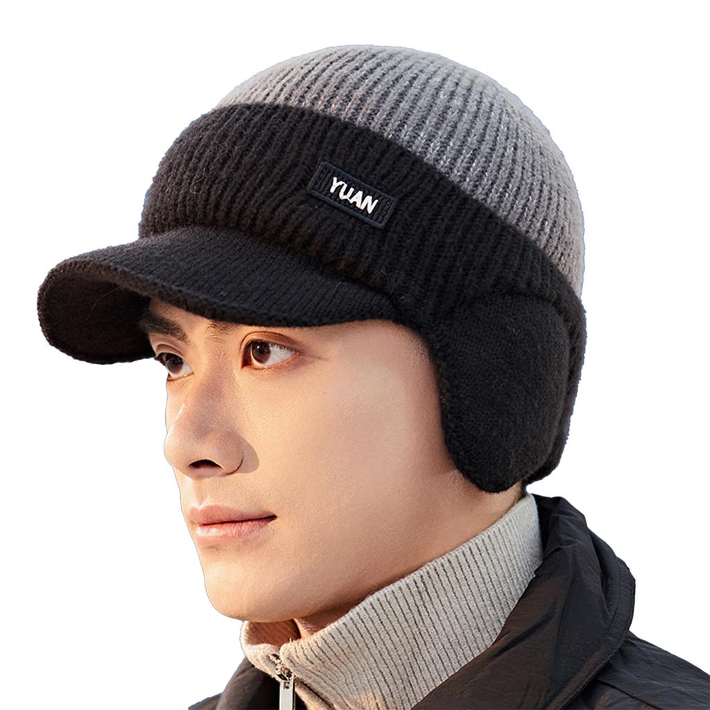 Men's Autumn Winter Warm Hats Soft Slouchy Ear Protection Knitted Fleece Lined Warm Cap Suitable For Outdoor Cycling Headwear