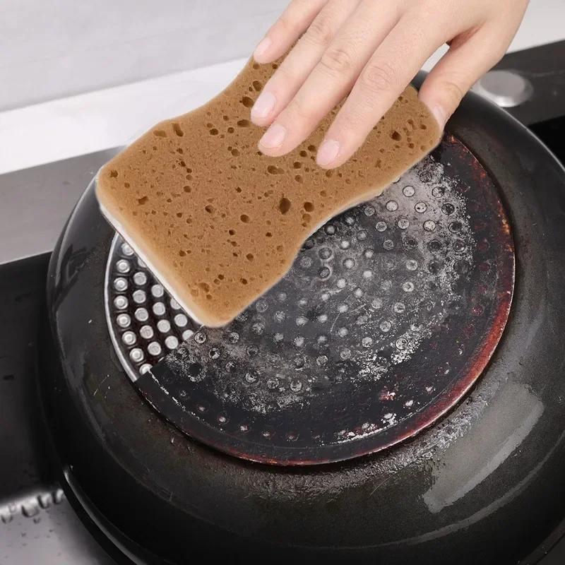 5/30PCS Sandy Fiber Seaweed Sponges Double-Sided Strong Water Absorption Cleaning Wipe Kitchen Dishwashing Pot Rust Stain Brush