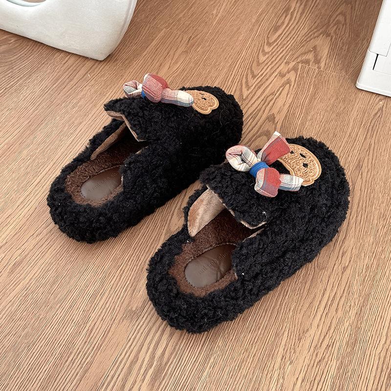 

French fairy wind bow fluffy shoes female 2025 autumn and winter new outer wear advanced sense thickened thermal cotton shoes tide 35
