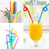 Disposable Color Elbow Plastic Straws 100pcs Flexible Bendable Juice Drink Milk Tea Straws
