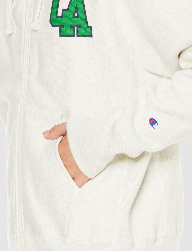 Champion Hooded Size Long Reverse Graphic Back Blue Single Tag Men's Full-Zip Sweatshirt, Oatmeal, M, C3-W115, Sleeve, Fleece-Lined, 11.5oz, Weave®