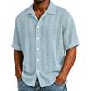 Men Solid Jacquard Short Sleeve Shirt Loose Casual Hawaiian Style Beach Vacation Wear