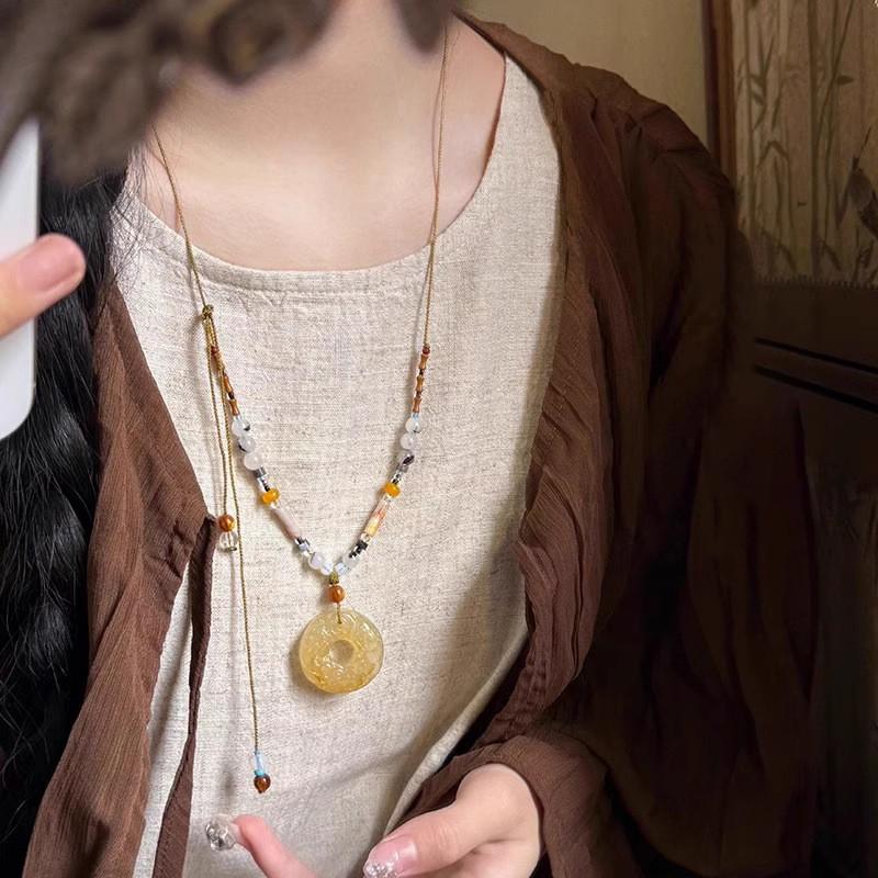 Böhmische Seestern-Halskette: Bunte Perlenkeramik Ethno-Stil mit gewebter Kordel für Damen