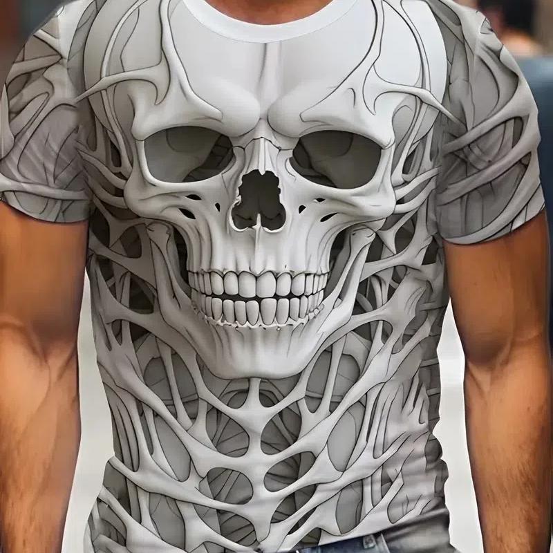 Tričko Lebka Pánské retro High Street 3D tisk Krátké rukávy Letní Pánské tričko Vintage oversized tričko pro muže Tričko Street Top