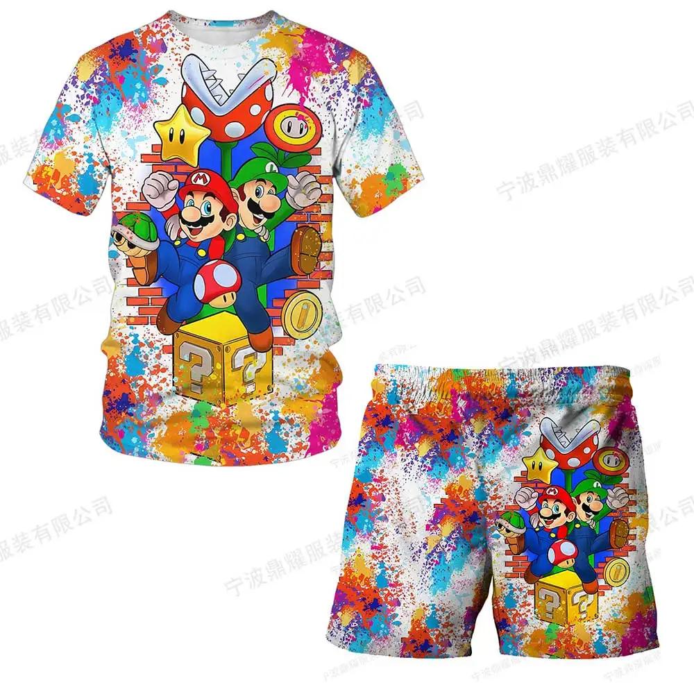 2025 MINISO Dětské oblečení Sady Cosplay Super Mario Trička Šortky 2 ks Obleky Děti Chlapci Dívky Topy Tričko Mario Bros Tričko Kalhoty Oblek