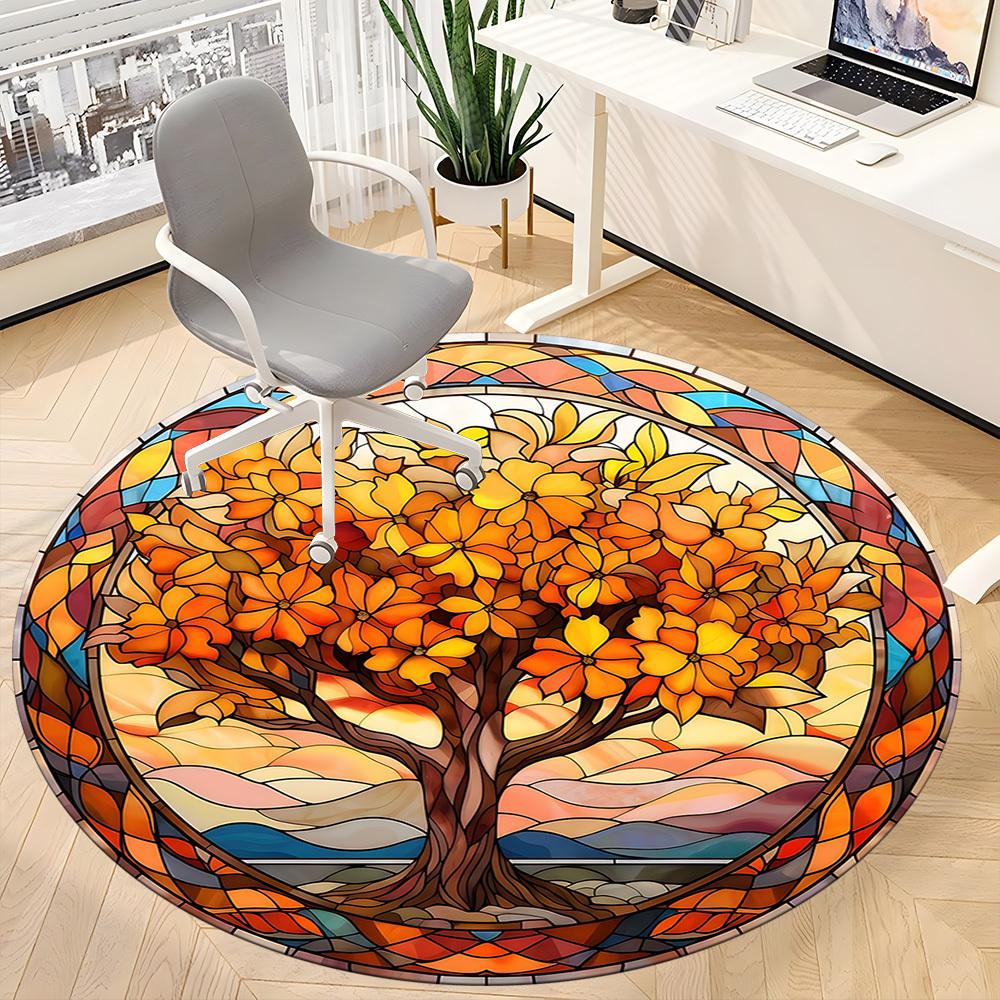 1pc Autumn Tree Office Round Area Rug, Indoor Mat Suitable ForOffice, Under Office Chairs Bedroom Living Room Home Decor, Room Deco  D028