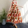 Summer Thin Print Patchwork Maxi Dress with Loose Slimming Fit and Large Hem