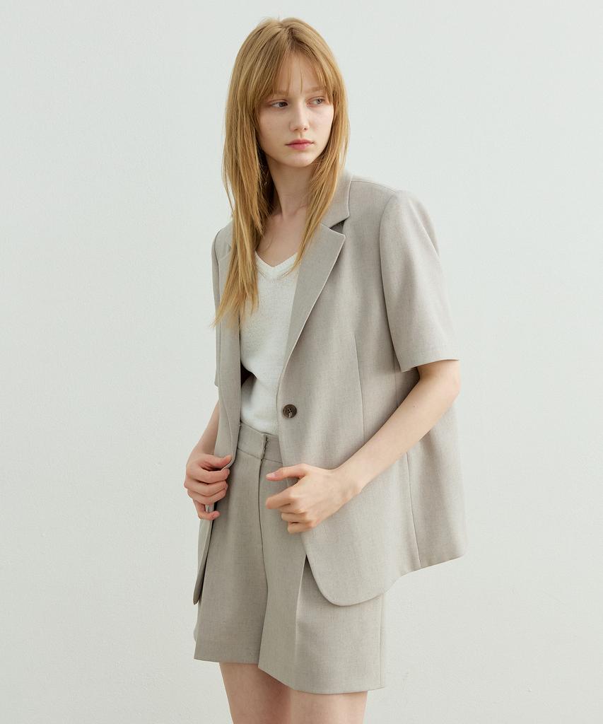 Artid Linen Half Sleeve Belted Jacket_Beige